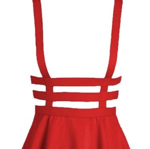 Pleated Red suspender skirt